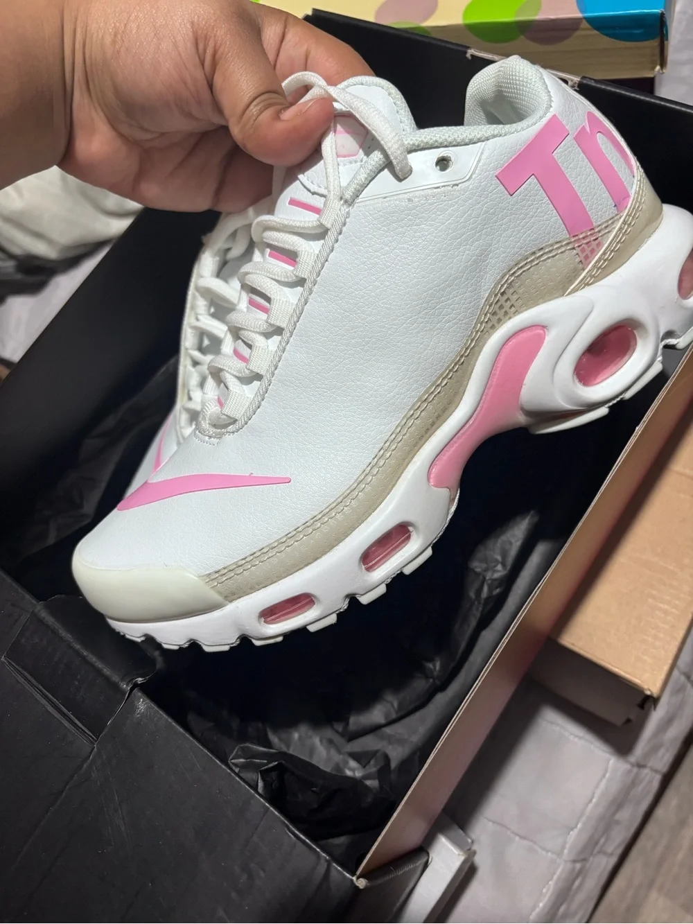 Nike White Sneakers with Pink Swoosh